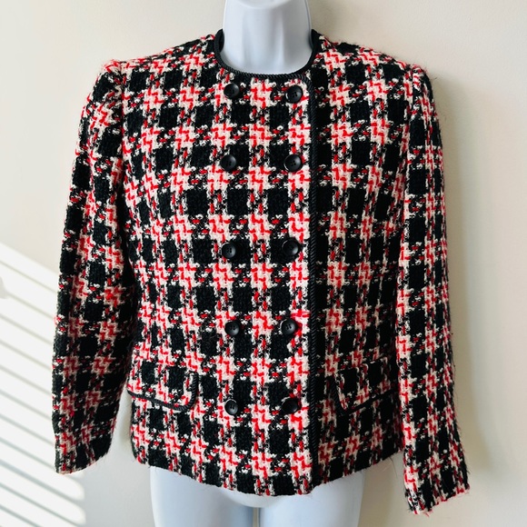 Beautiful Vintage Plaid 2 Pc Double Breasted Tweed Skirt Suit Size 2 - Picture 8 of 13